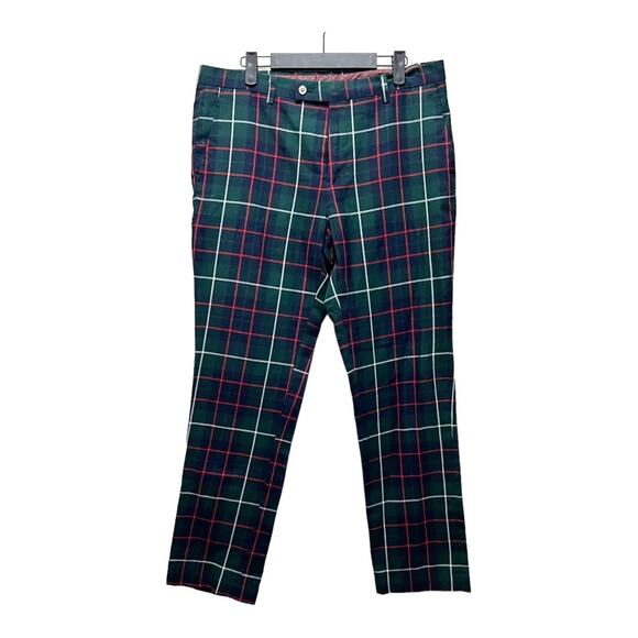 Paisley & Gray Slim Fit Pants Green Red Plaid Hi-Rise Holiday Size 32 Plus - Picture 1 of 7